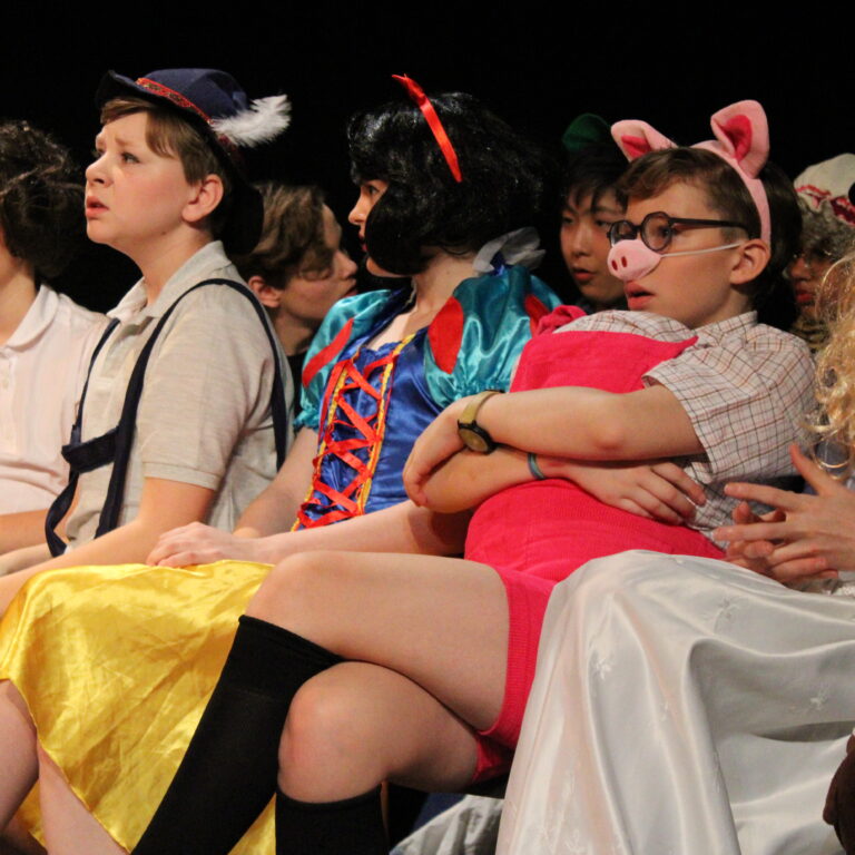 students sat down in their fancy dress costumes